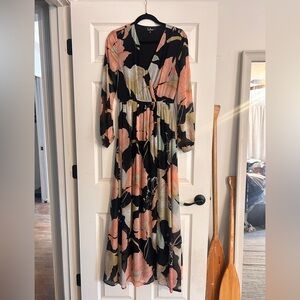 Lulu's Black Maxi Dress with Pink & Sage Floral Print